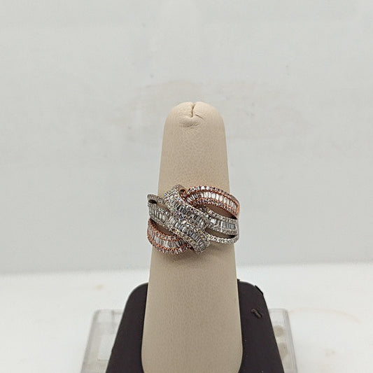DIAMOND SWIRL KNOT 1.75CTW WHITE AND ROSE GOLD BAGUETTE RING
