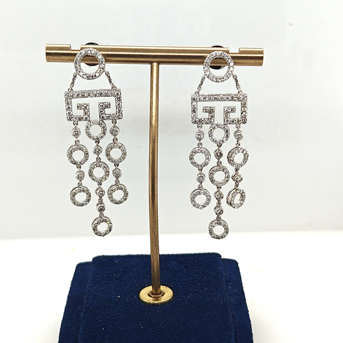 DIAMOND ART DECO GEOMETRIC CASCADING DANGLE EARRINGS WHITE GOLD