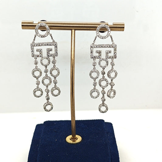 DIAMOND ART DECO GEOMETRIC CASCADING DANGLE EARRINGS WHITE GOLD
