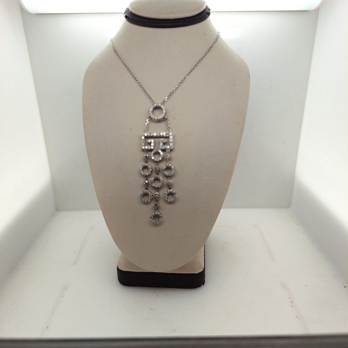 DIAMOND ART DECO GEOMETRIC CASCADING NECKLACE WHITE GOLD