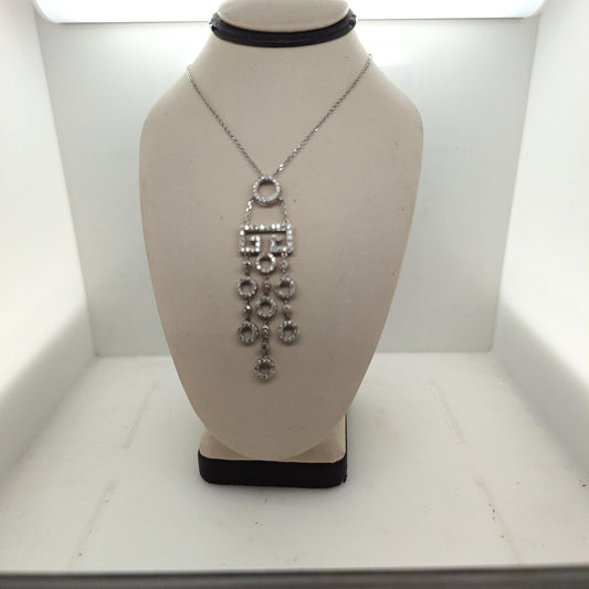 DIAMOND ART DECO GEOMETRIC CASCADING NECKLACE WHITE GOLD