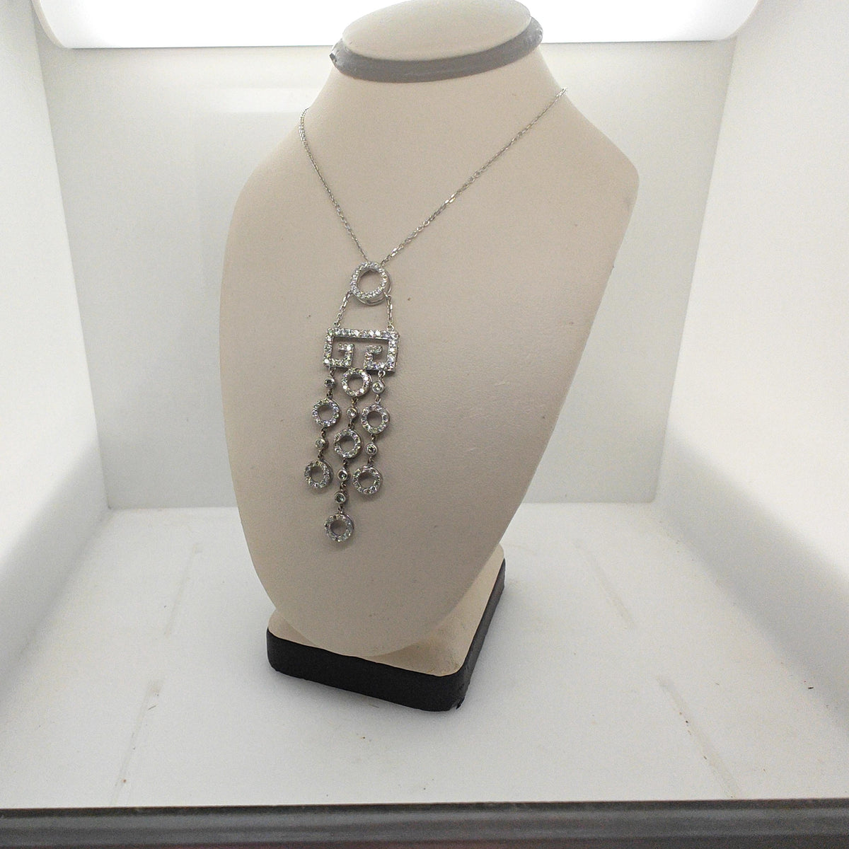 DIAMOND ART DECO GEOMETRIC CASCADING NECKLACE WHITE GOLD