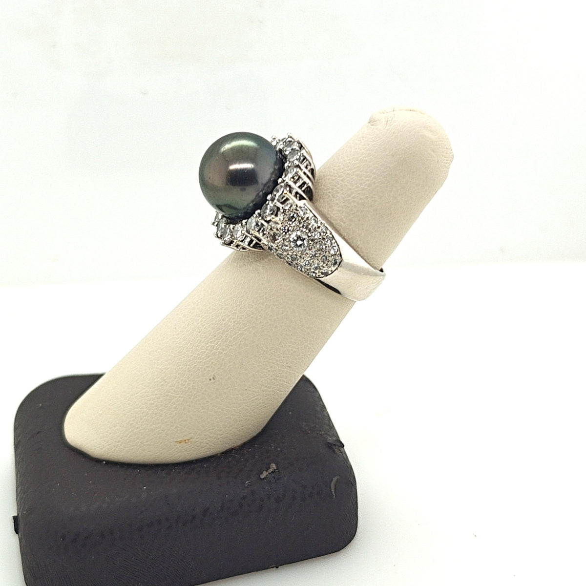 BLACK PEARL 11.5MM AND DIAMOND 2.00CTW RING IN WHITE GOLD