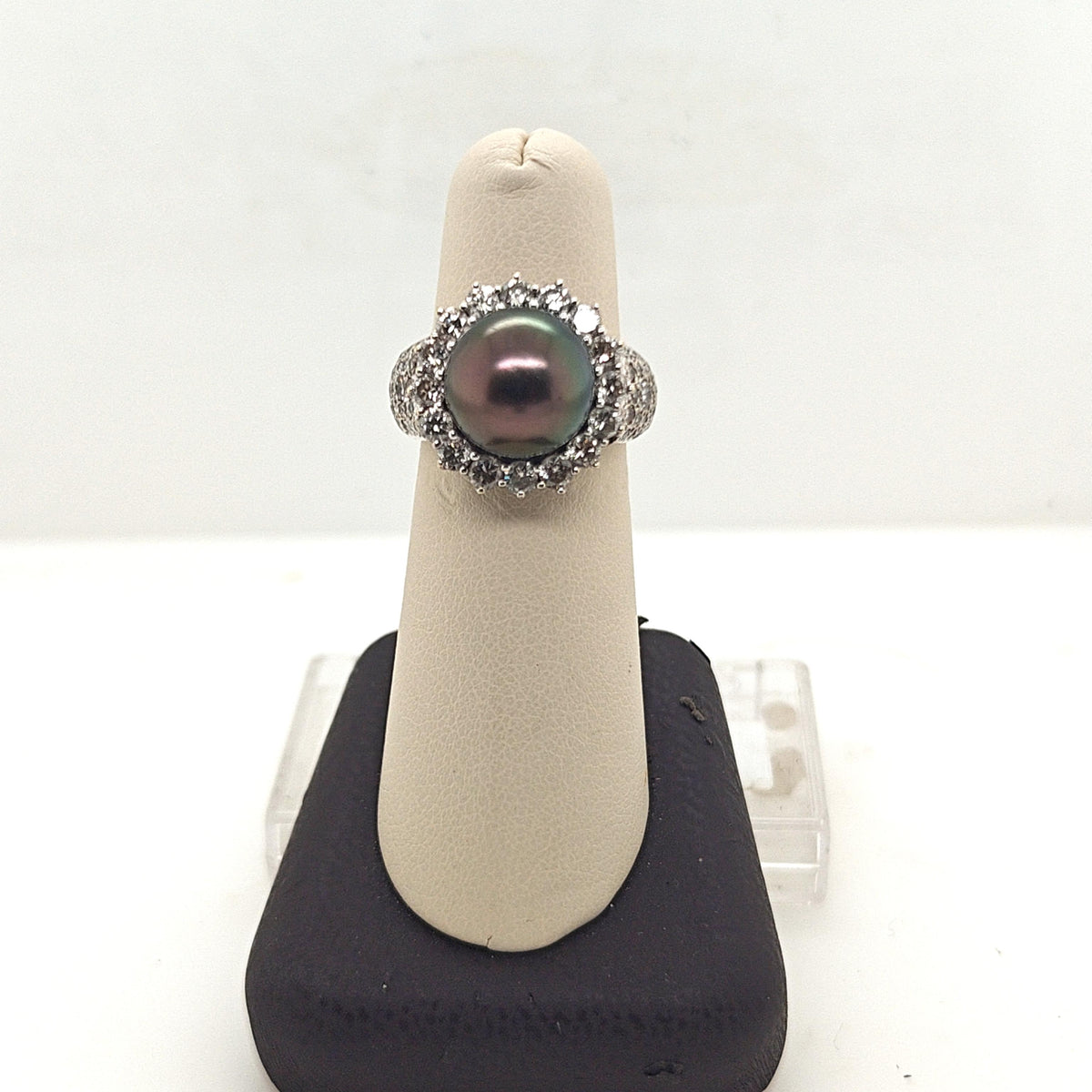 BLACK PEARL 11.5MM AND DIAMOND 2.00CTW RING IN WHITE GOLD