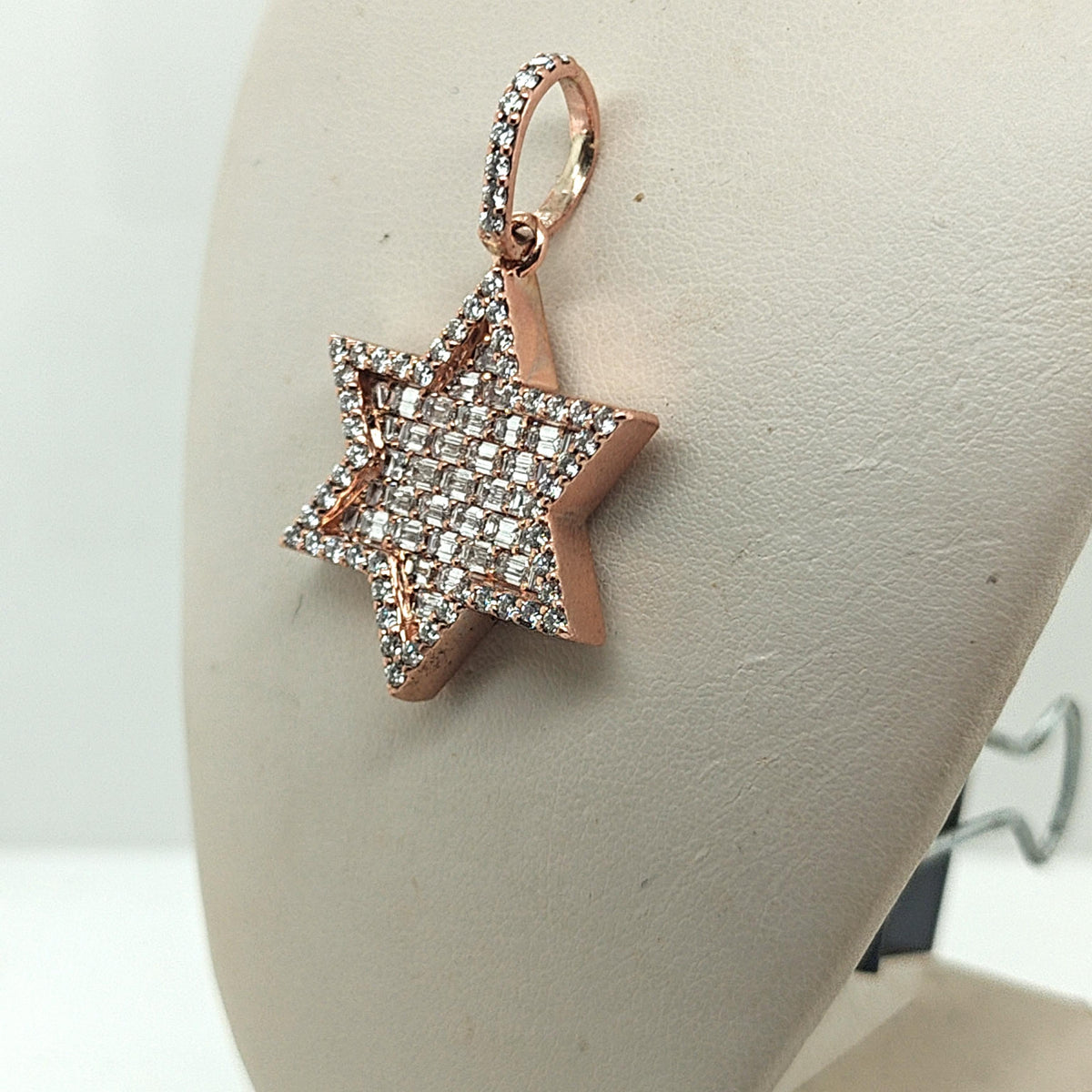 DIAMOND STAR OF DAVID ROUND AND EMERALD CUT 5.10CTW ROSE GOLD PENDANT