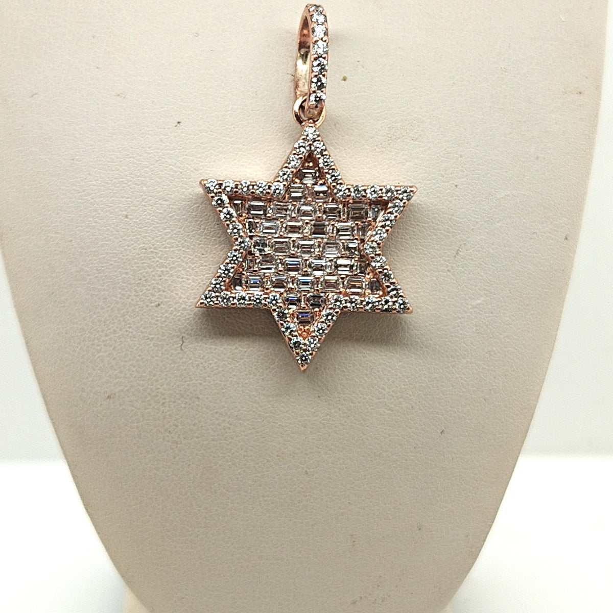 DIAMOND STAR OF DAVID ROUND AND EMERALD CUT 5.10CTW ROSE GOLD PENDANT