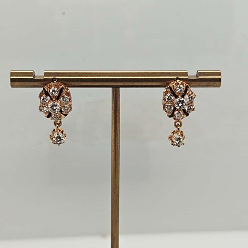 DIAMOND ESTATE DANGLE EARRINGS 1.05CTW ENAMEL YELLOW GOLD