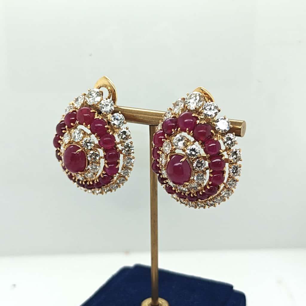 DIAMOND 14.5CTW AND RUBY 10.0CTW  ESTATE EARRINGS