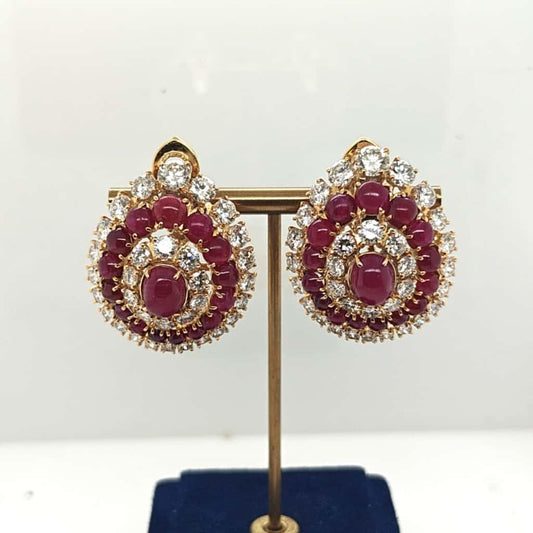 DIAMOND 14.5CTW AND RUBY 10.0CTW  ESTATE EARRINGS
