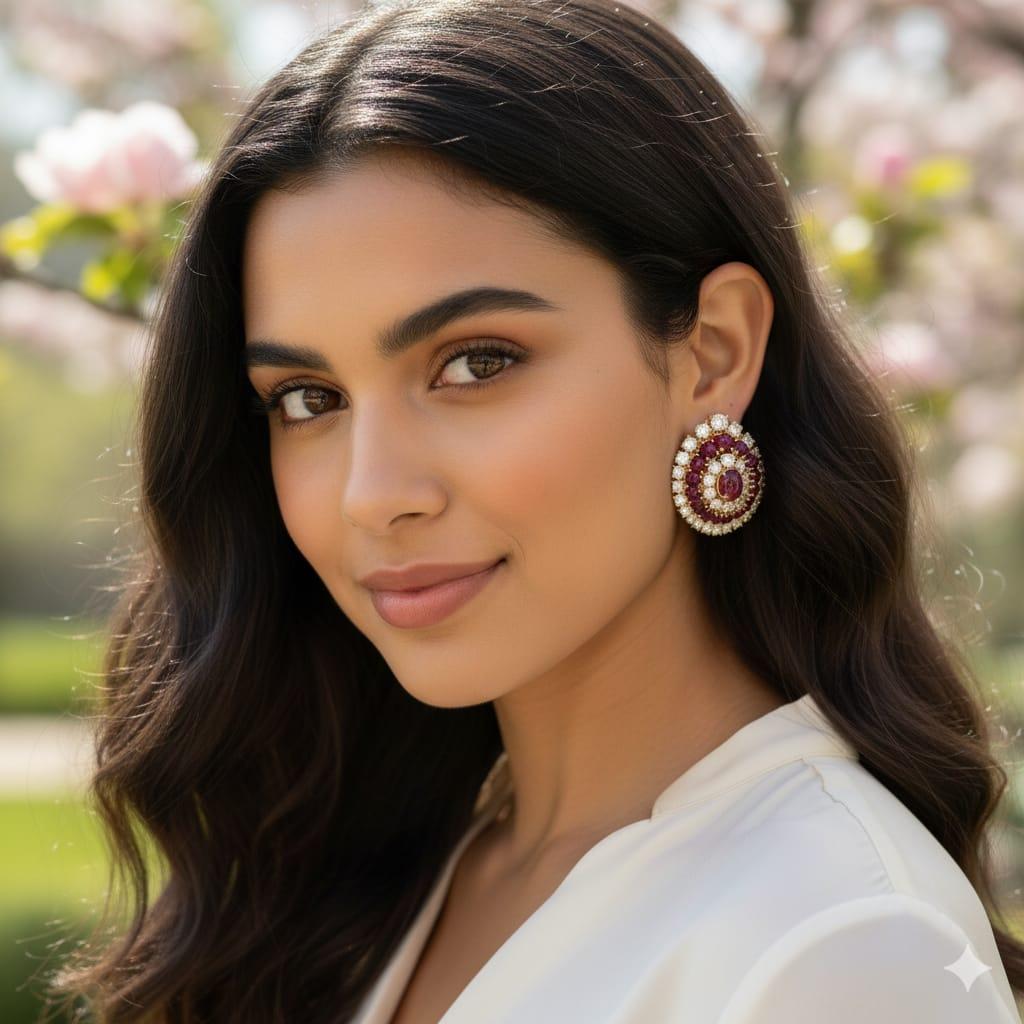 DIAMOND 14.5CTW AND RUBY 10.0CTW  ESTATE EARRINGS