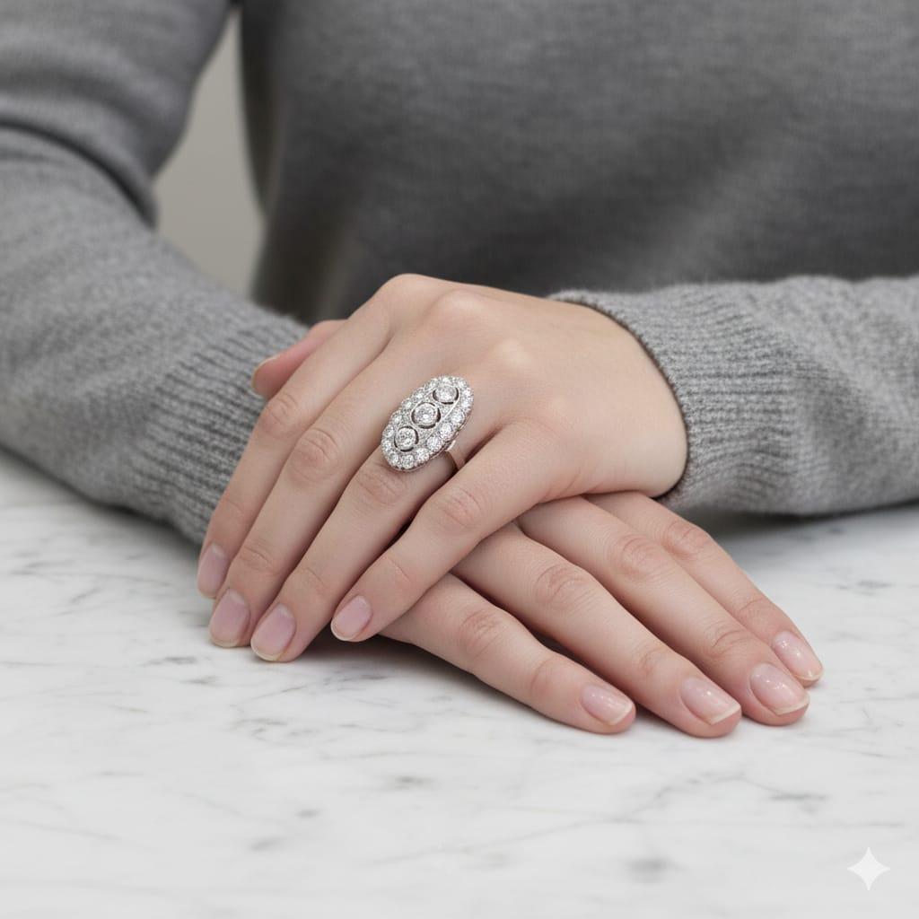DIAMOND ESTATE RING 2.0CTW MINE CUT WHITE GOLD