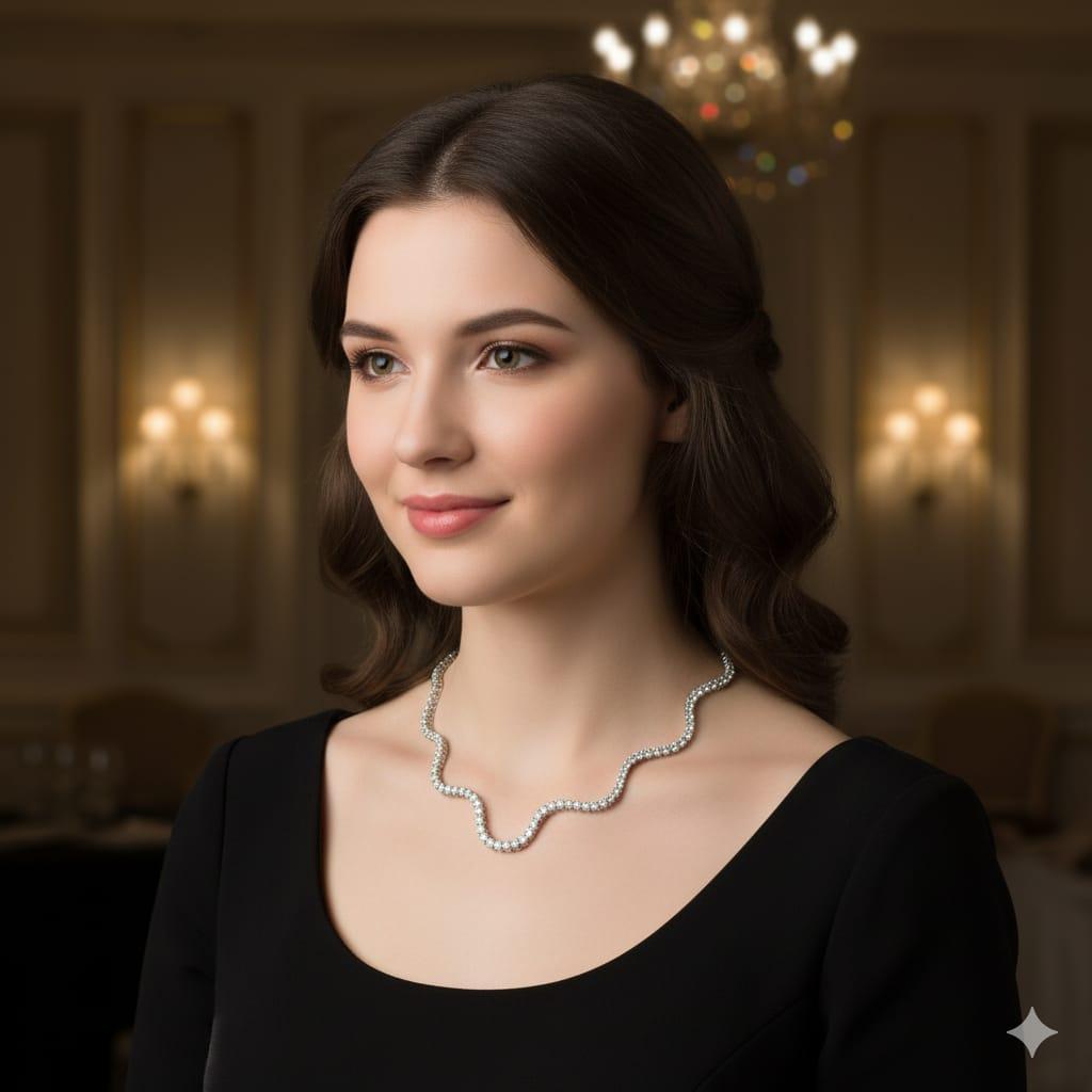 DIAMOND CURVES TENNIS NECKLACE 7.05CTW WHITE GOLD