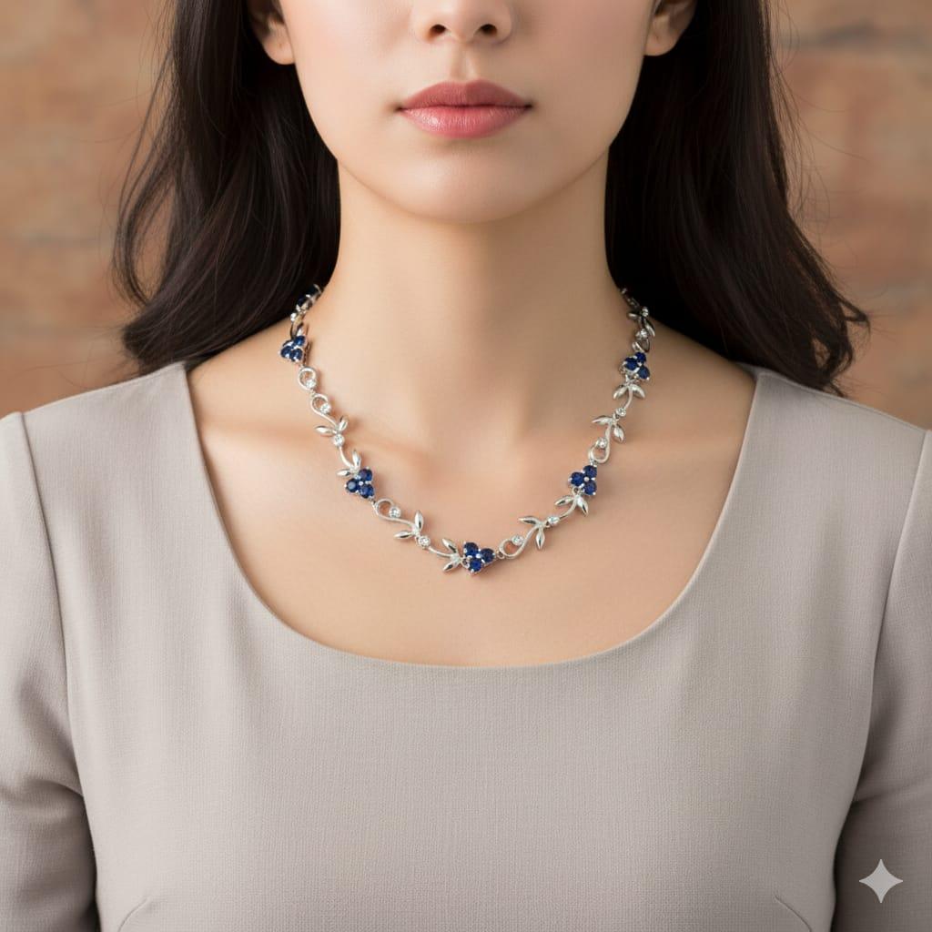 DIAMOND AND SAPPHIRE NECKLACE WHITE GOLD