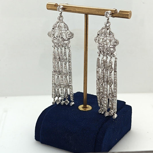 DIAMOND DANGLE EARRINGS 3.88CTW WHITE GOLD