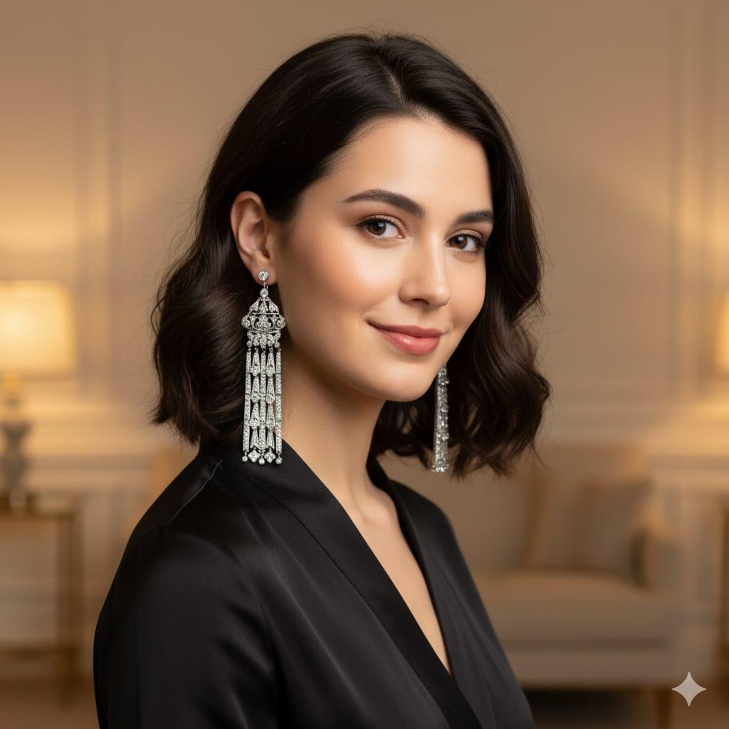 DIAMOND DANGLE EARRINGS 3.88CTW WHITE GOLD