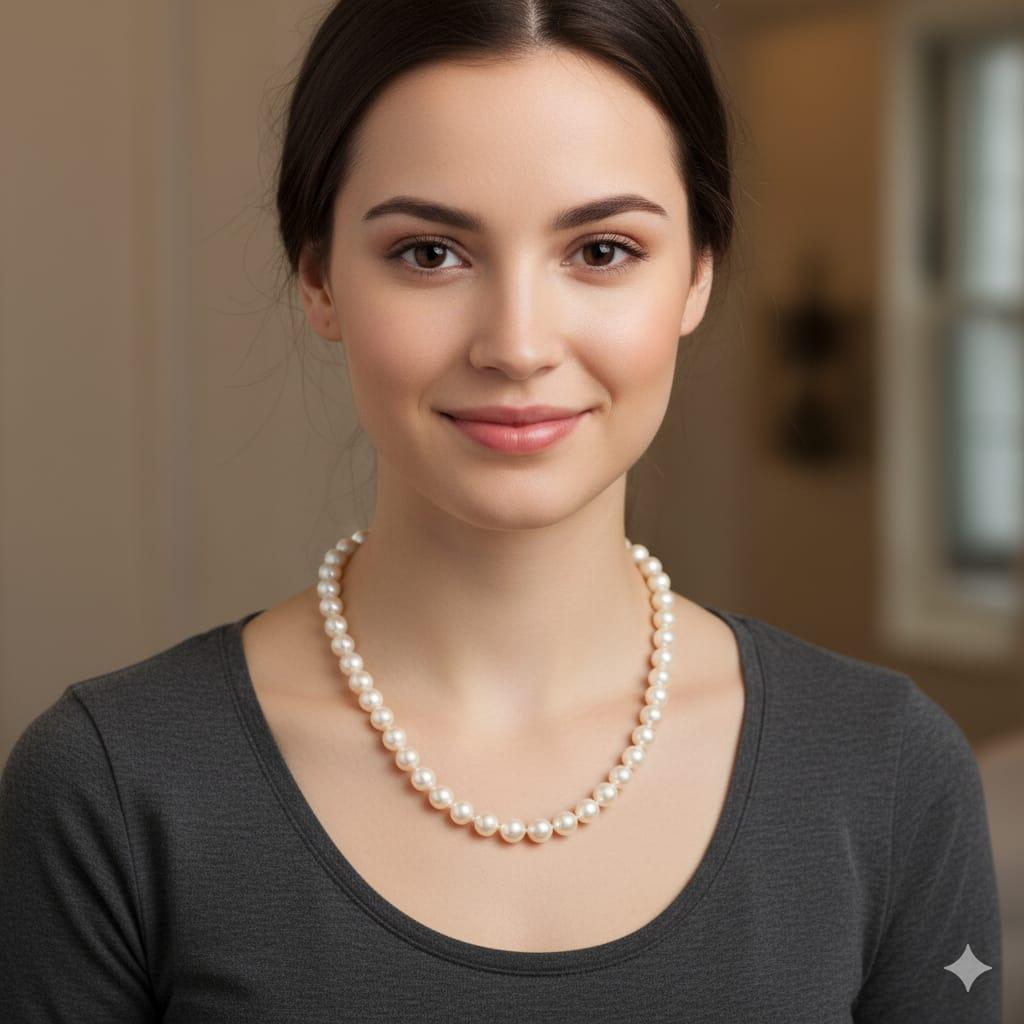 MIKIMOTO 7.5-8MM PEARLS SINGLE STRAND WITH 18KT YELLOW GOLD CLASP