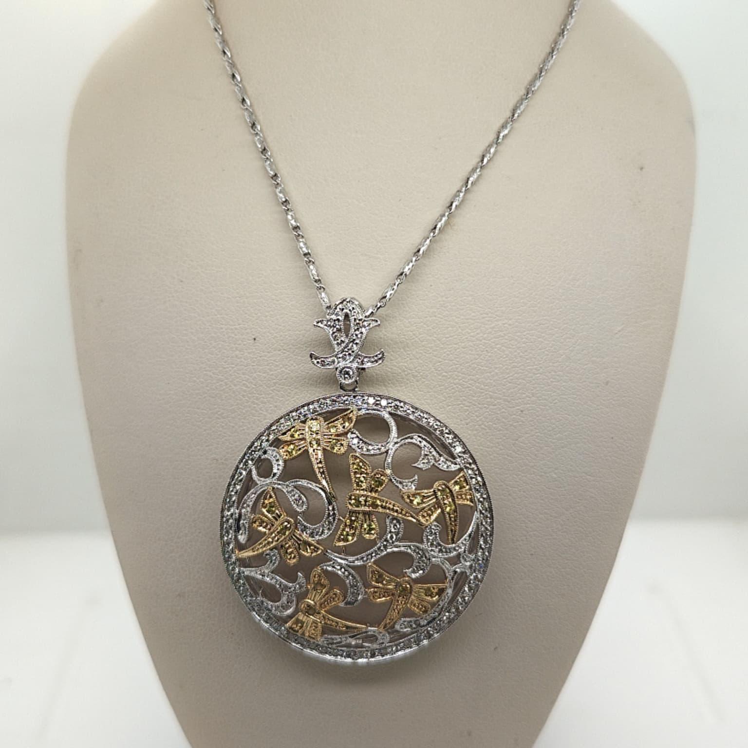 DIAMOND PENDANT NECKLACE FILIGREE 1.22CTW CIRCLE NATURE TWO TONE GOLD