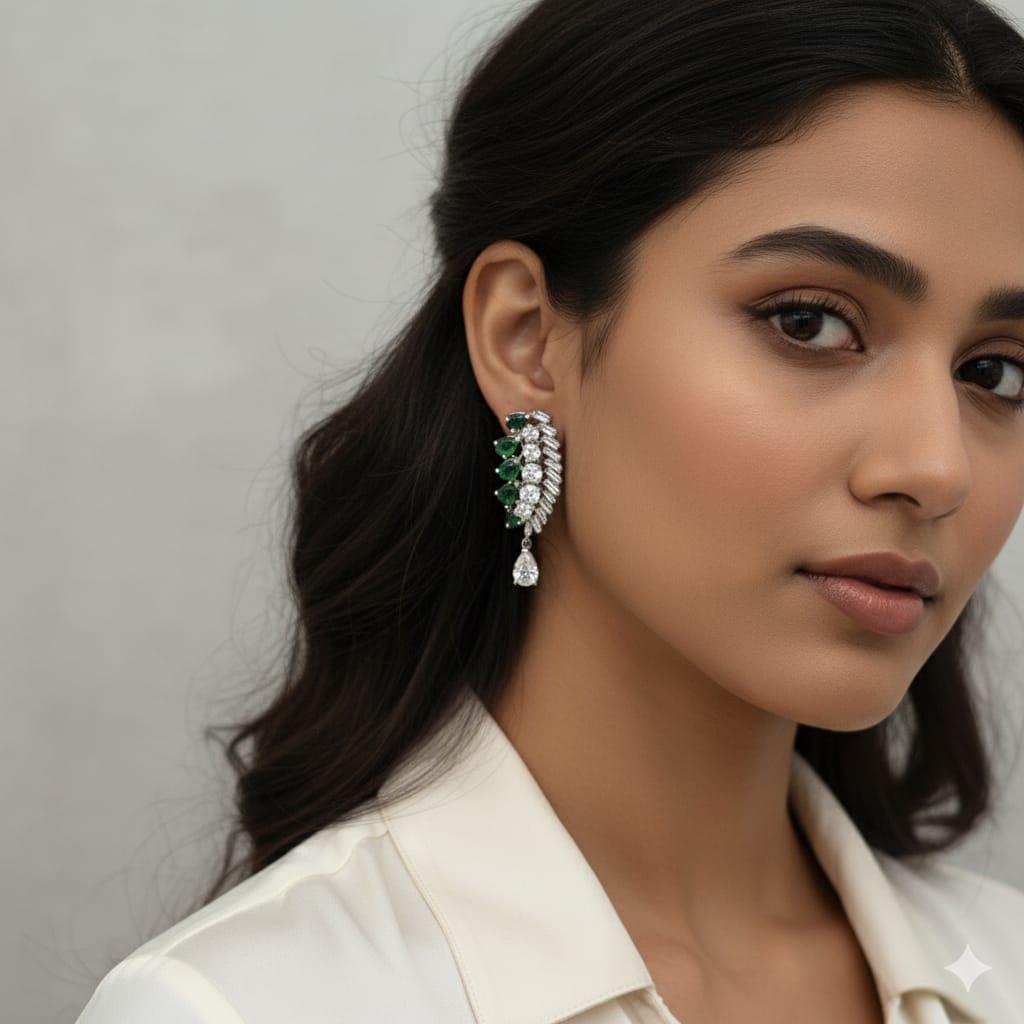 DIAMOND AND PERIDOT DANGLE EARRINGS 6.08CTW PLATINUM