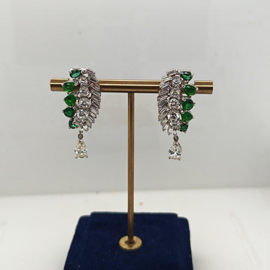DIAMOND AND PERIDOT DANGLE EARRINGS 6.08CTW PLATINUM