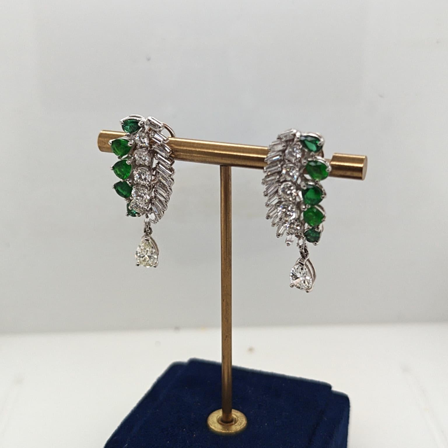 DIAMOND AND PERIDOT DANGLE EARRINGS 6.08CTW PLATINUM