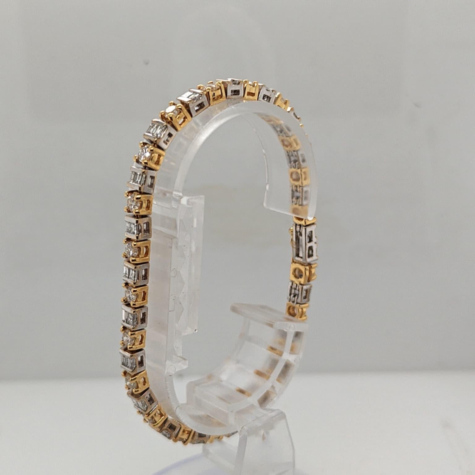 DIAMOND TENNIS BRACELET BAGUETTE AND ROUND 7.12CTW TWO TONE GOLD