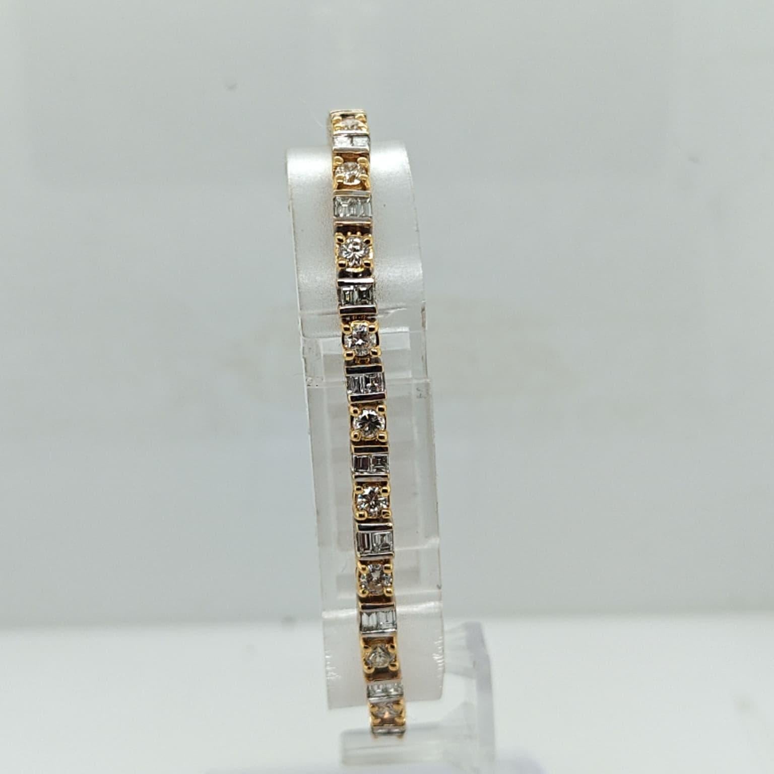 DIAMOND TENNIS BRACELET BAGUETTE AND ROUND 7.12CTW TWO TONE GOLD