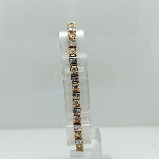 DIAMOND TENNIS BRACELET BAGUETTE AND ROUND 7.12CTW TWO TONE GOLD