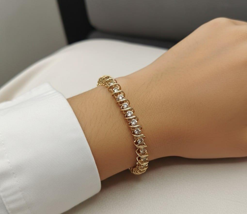 DIAMOND TENNIS BRACELET S LINK 4.05CTW YELLOW GOLD