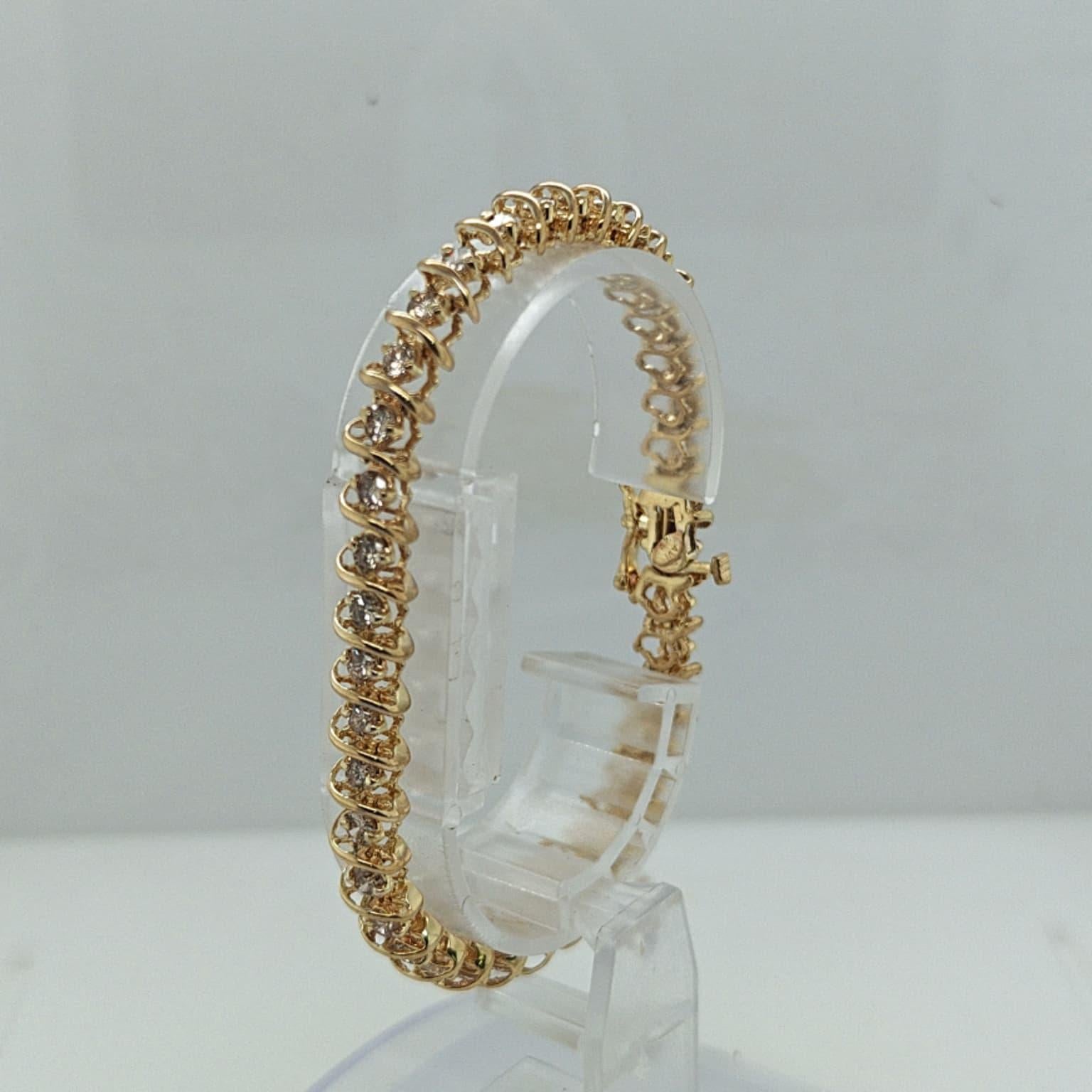 DIAMOND TENNIS BRACELET S LINK 4.05CTW YELLOW GOLD
