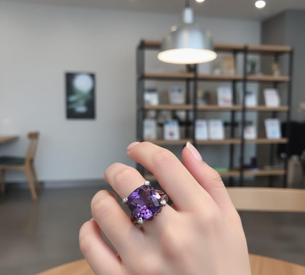 CABOCHON AMETHYST AND RUBELLITE RING WHITE GOLD