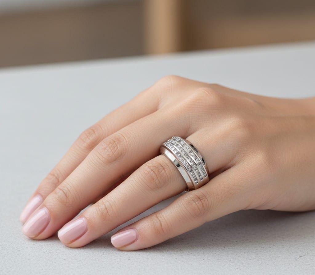 DIAMOND BAND RING THREE ROW 1.10CTW WHITE GOLD