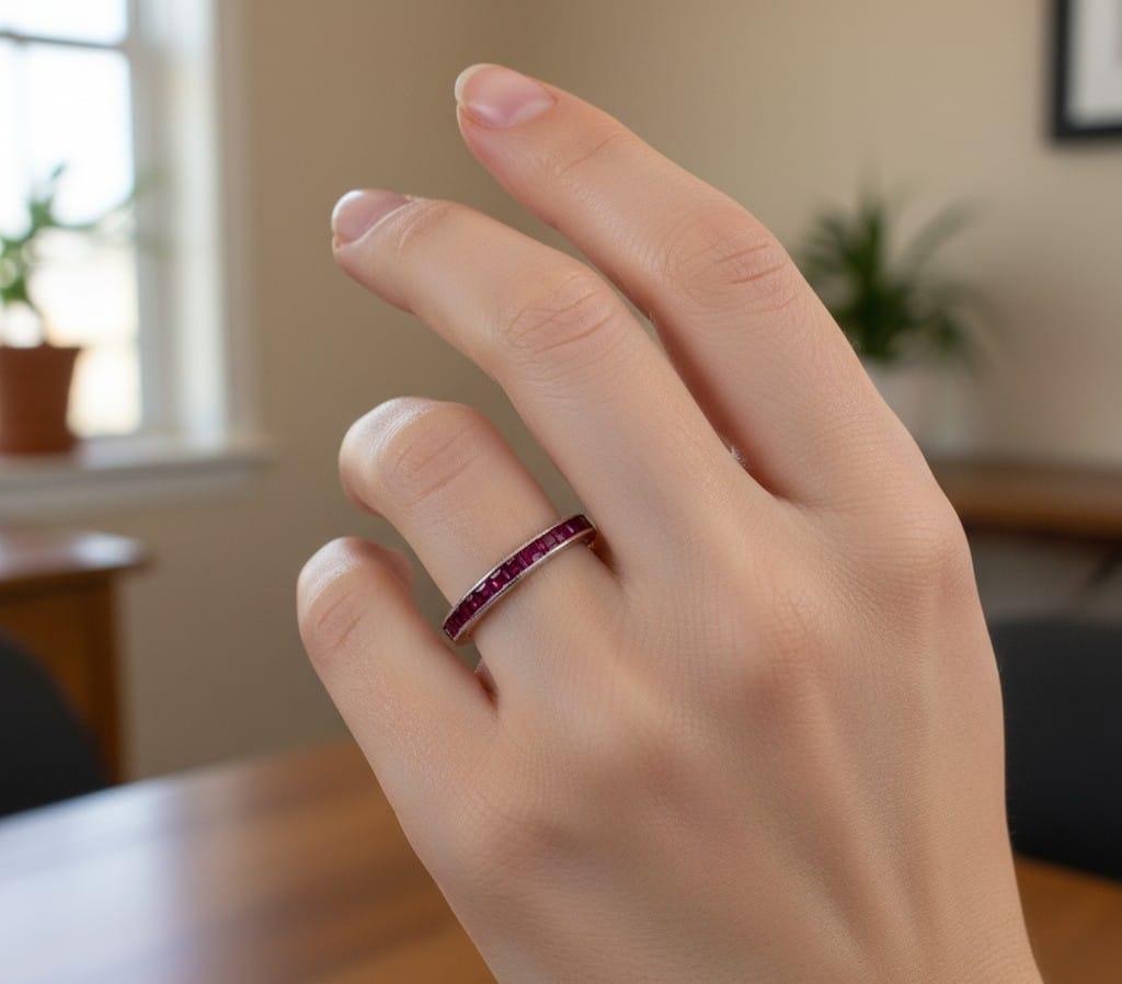 RUBY 3/4 ETERNITY BAND RING WHITE GOLD