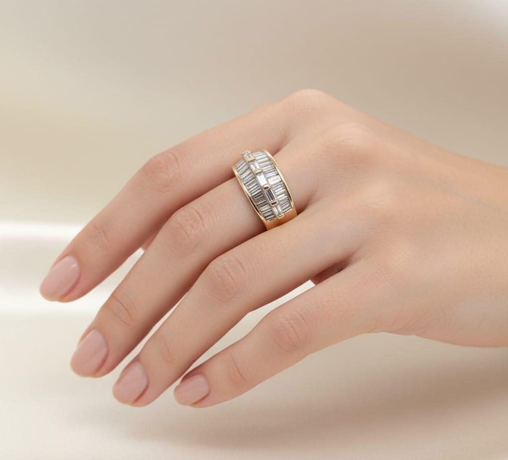 DIAMOND BAGUETTE WIDE BAND RING 2.18CTW YELLOW GOLD