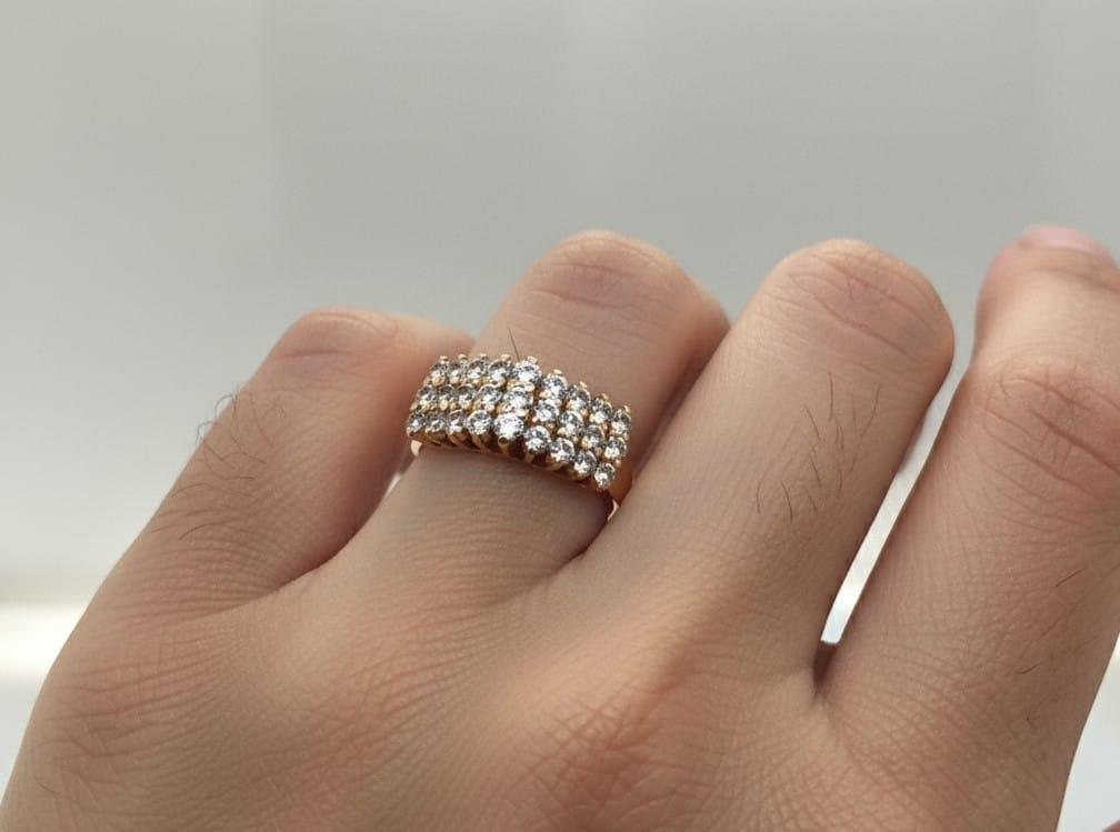 DIAMOND THREE ROW RING 1.10CTW YELLOW GOLD