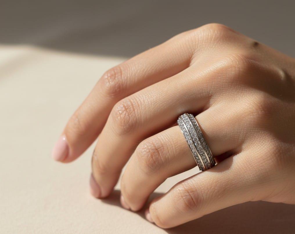 DIAMOND ETERNITY BAND RING THREE ROW 2.04CTW WHITE GOLD