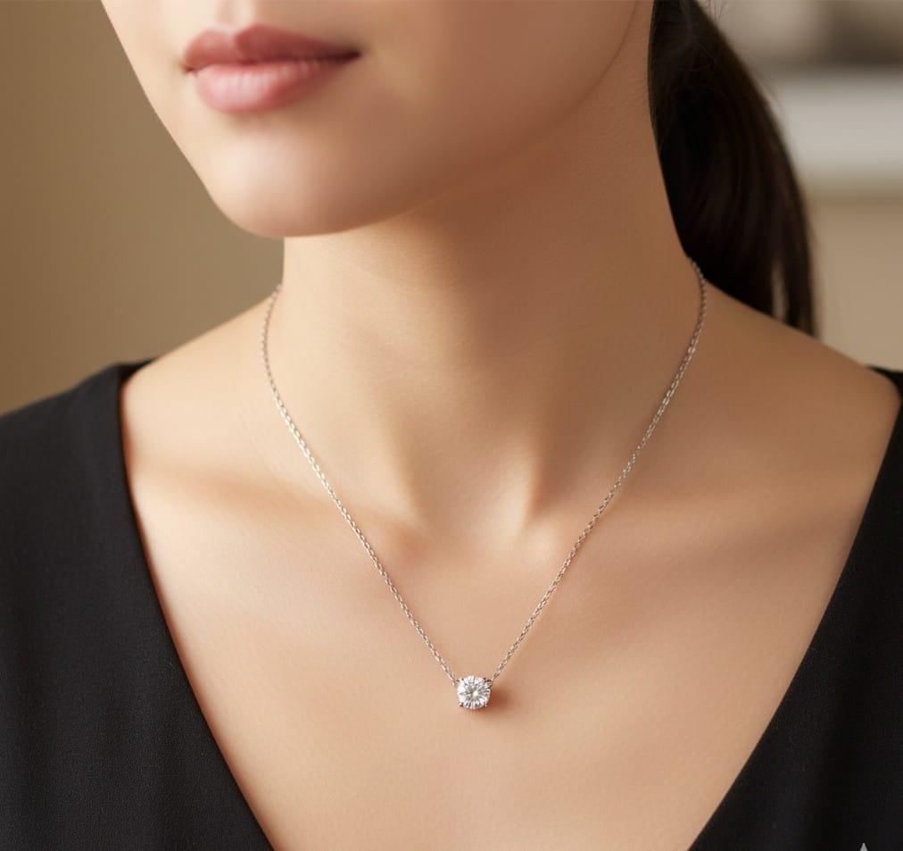 DIAMOND ROUND SOLITAIRE PENDANT NECKLACE 2.02CT PLATINUM AND WHITE GOLD