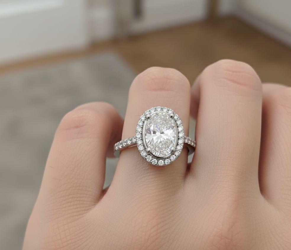 DIAMOND ENGAGEMENT RING 2.01CT E-S1 [GIA] OVAL WITH HALO WHITE GOLD