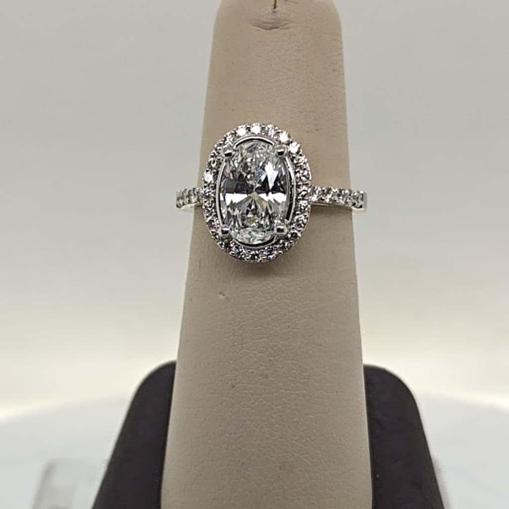 DIAMOND ENGAGEMENT RING 2.01CT E-S1 [GIA] OVAL WITH HALO WHITE GOLD