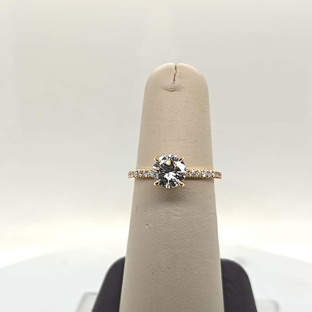 DIAMOND ENGAGEMENT RING 1.03CT G-SI2 ROUND (GIA) HIDDEN HALO YELLOW GOLD