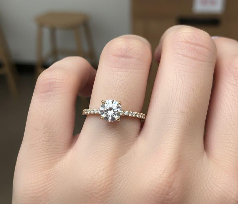 DIAMOND ENGAGEMENT RING 1.03CT G-SI2 ROUND (GIA) HIDDEN HALO YELLOW GOLD
