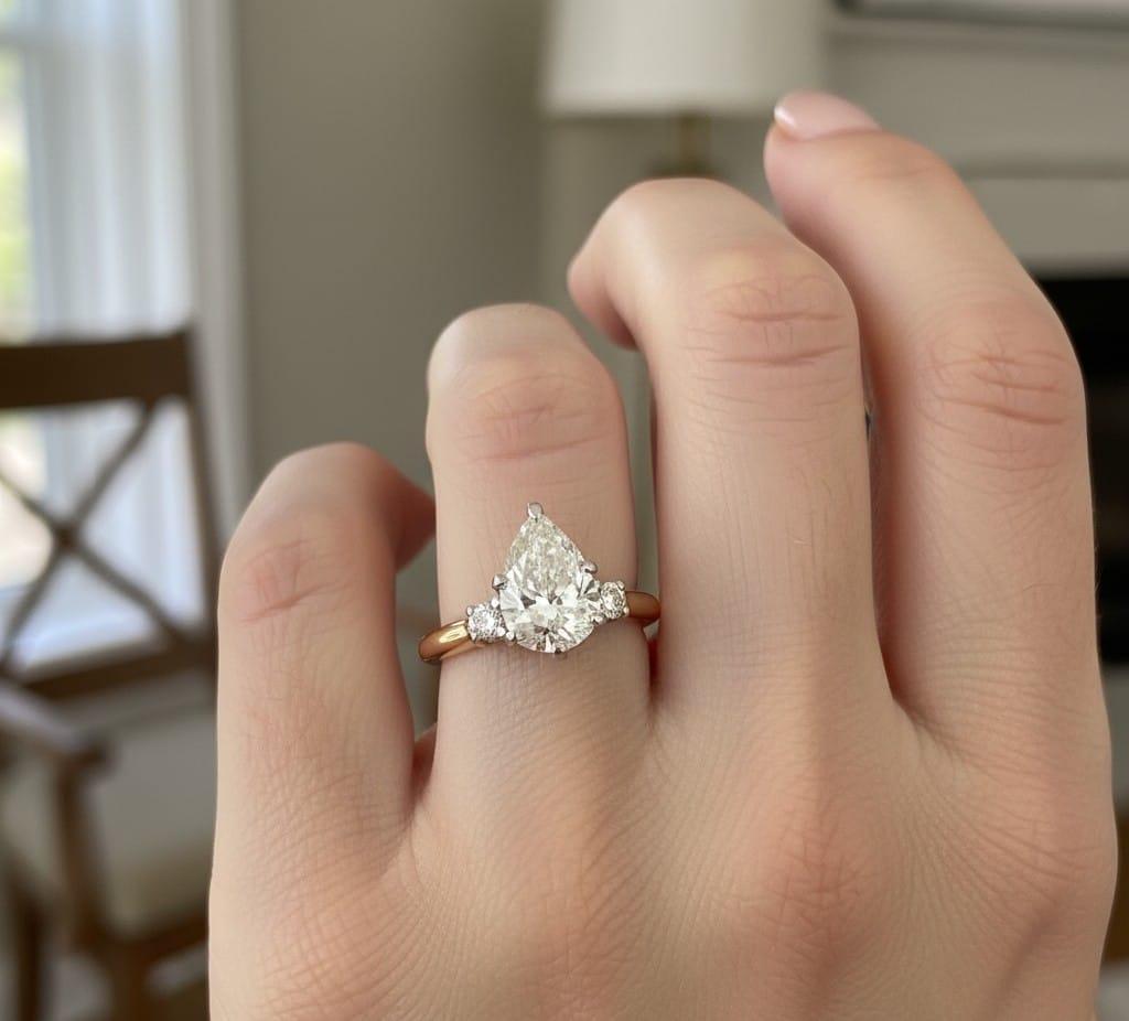 DIAMOND ENGAGEMENT RING PEAR 1.42CT YELLOW GOLD