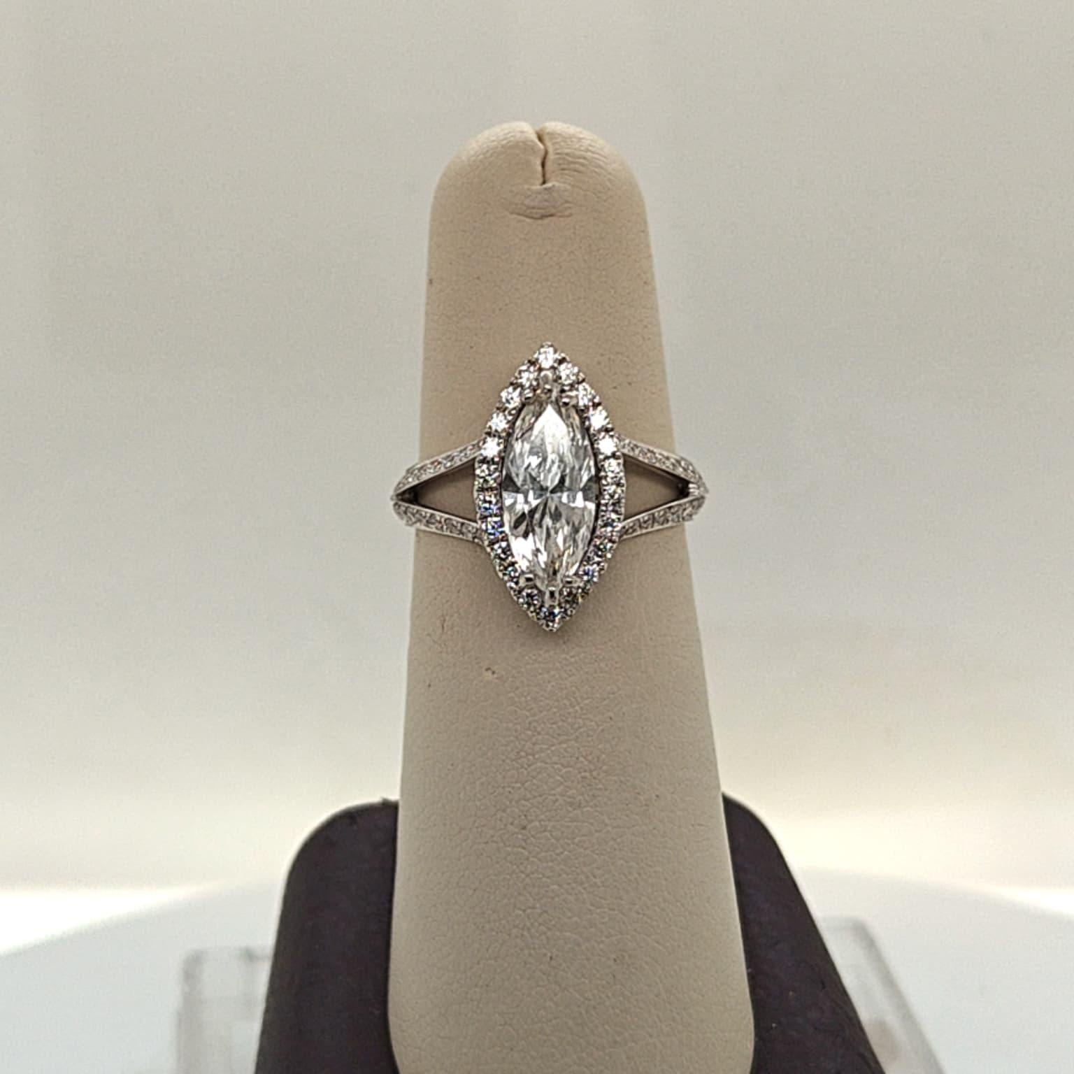 DIAMOND ENGAGEMENT RING 1.52CT MARQUISE H-VS2 (GIA) WHITE GOLD
