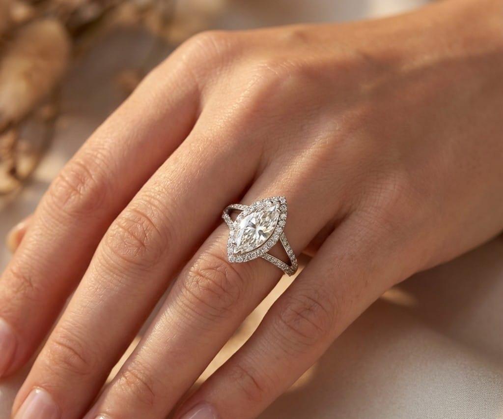 DIAMOND ENGAGEMENT RING 1.52CT MARQUISE H-VS2 (GIA) WHITE GOLD