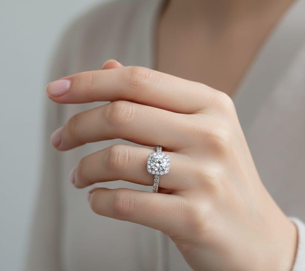 DIAMOND ENGAGEMENT RING  0.79CT WITH A HALO F VVS (GIA) PLATINUM