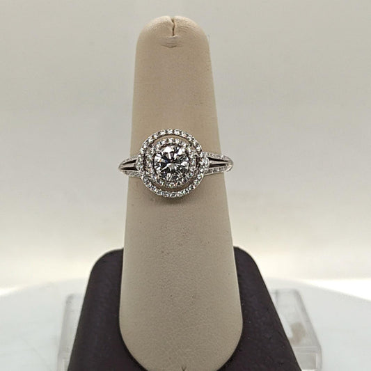DIAMOND ENGAGEMENT RING 0.80CT DOUBLE HALO WHITE GOLD