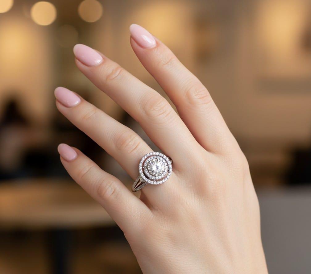 DIAMOND ENGAGEMENT RING 0.80CT DOUBLE HALO WHITE GOLD