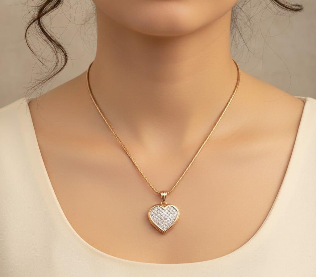 DIAMOND HEART SHAPE PENDANT NECKLACE INVISIBLE SET 3.07CTW YELLOW GOLD