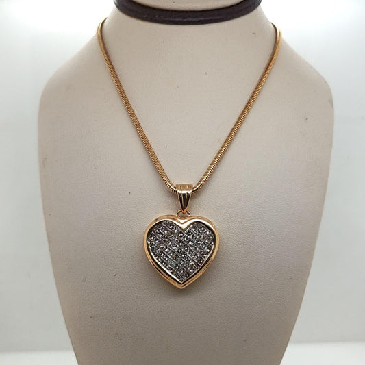DIAMOND HEART SHAPE PENDANT NECKLACE INVISIBLE SET 3.07CTW YELLOW GOLD