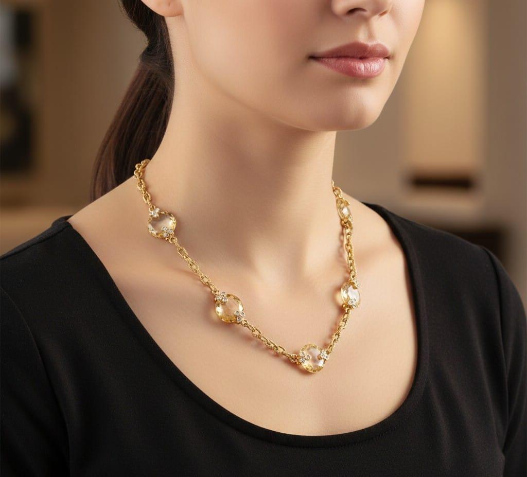 CITRINE AND DIAMOND JUDITH RIPKA NECKLACE YELLOW GOLD
