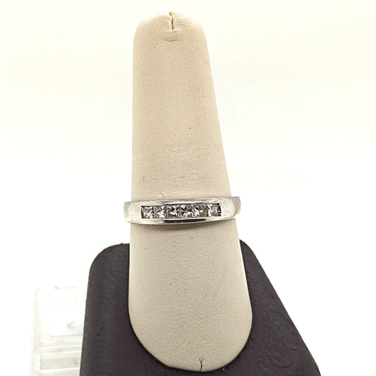 DIAMOND 6 STONE PRINCESS CUT BAND RING 0.55CTW WHITE GOLD